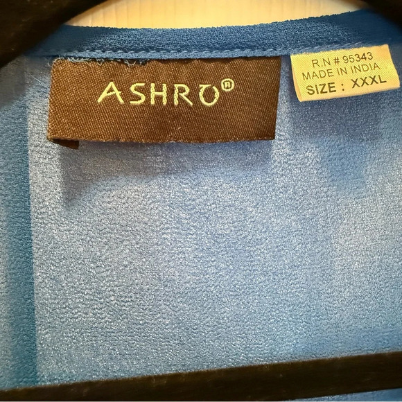 Ashro Women’s Sheer Blue Caftan Tunic Duster w/ Sequin Trim 3XL Full Length NWT - Picture 6 of 7